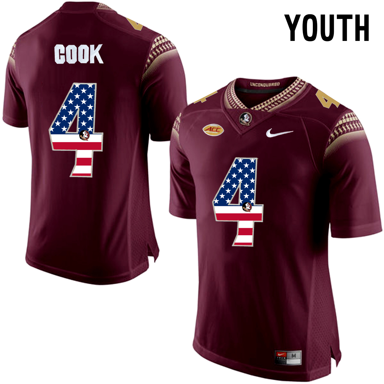 US Flag Fashion Youth Florida State Seminoles Dalvin Cook #4 College Football Limited Jersey  Red->customized ncaa jersey->Custom Jersey